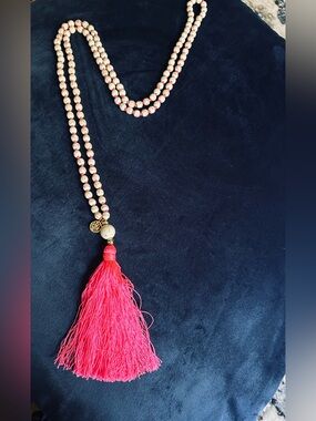 Lilly Pulitzer Pink Tassel Beaded Necklace Boho Statement Jewelry